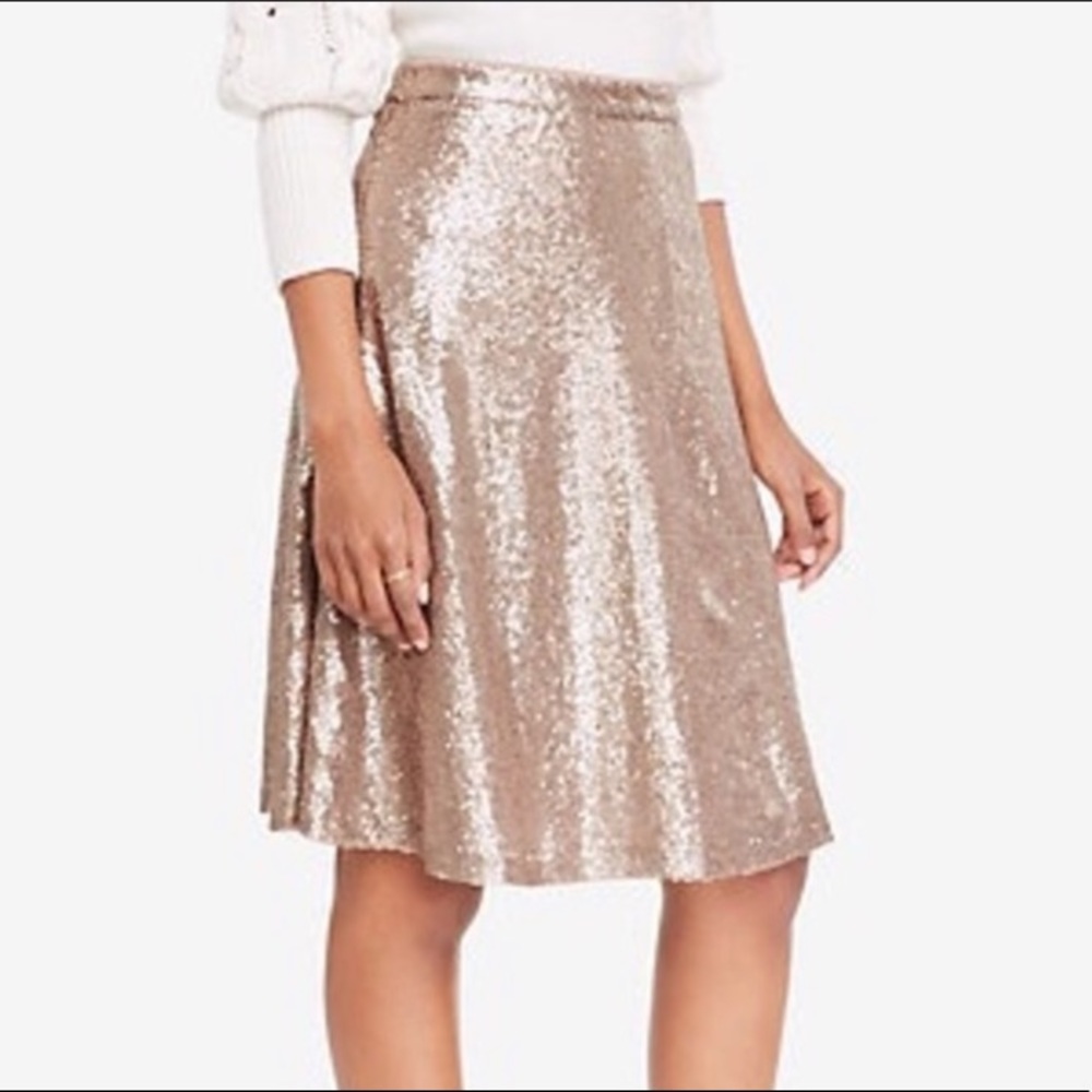 NWT Ann Taylor Rose Gold Sequin A-Line Skirt